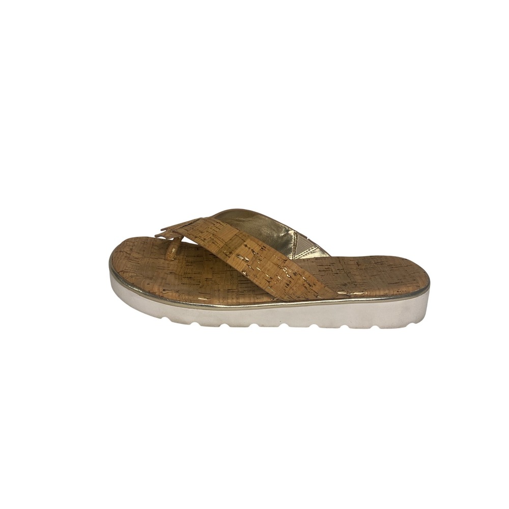Donald Pliner Lynne-CO Gold Cork Platform Thong Sandals Womens 9M Preppy Summer